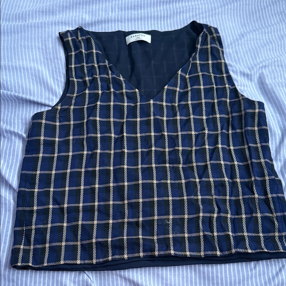 Aritzia Navy and White Grid Crop Top